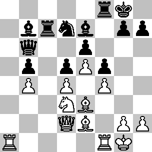 Wit: Kg1, Dd2, Ta1, Tf1, Le2, Le3, Pd3, pi b4, d4, e5, f4, g2, h2; Zwart: Kg8, Db6, Tc7, Tf8, Lb7, Le7, Pd7, pi b5, d5, e6, f5, g7, h7