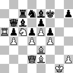 Wit: Kg1, Dd2, Ta5, Le2, Le3, Pc5, pi b4, d4, e5, f4, h2; Zwart: Kf7, Db6, Tc7, Lc6, Le7, Pd7, pi b5, d5, e6, f5, h7
