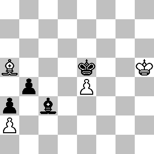 Wit: Kh5, La5, pi a2, e4; Zwart: Ke5, Lc3, pi a3, b4