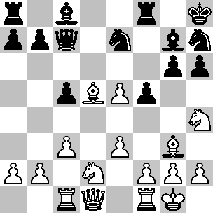 Wit: Kg1, Dd1, Tc1, Tf1, Ld5, Lg3, Pd2, Ph4, pi a2, b2, c3, e3, e5, f2, g2, h2; Zwart: Kh8, Dc7, Ta8, Tf8, Lc8, Lg7, Pe7, Ph7, pi a7, b7, c5, f5, g6, h6