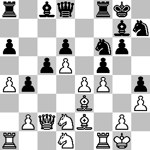 Wit: Kg1, Dc2, Ta1, Tf1, Le2, Le3, Pd1, Pd2, pi a4, b2, d5, e4, f4, g2, h3; Zwart: Kg8, Dd8, Ta8, Tf8, Lc8, Lg7, Pf6, Ph7, pi a6, b4, c5, d6, f5, g6, h4