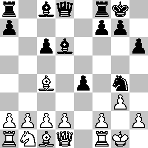 Wit: Kg1, Dd1, Ta1, Tf1, Lc1, Lc4, Pb1, pi a2, b2, c2, d2, f2, g3, h2; Zwart: Kg8, Dd8, Ta8, Tf8, Lc8, Ld6, Pf6, pi a7, b6, e4, f7, g7, h6
