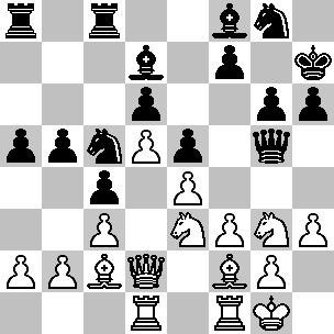 Wit: Kg1, Dd2, Td1, Tf1, Lc2, Lf2, Pe3, Pg3, pi a2, b2, c3, d5, e4, f3, g2, h3; Zwart: Kh7, Dg5, Ta8, Tc8, Ld7, Lf8, Pc5, Pg8, pi a5, b5, c4, d6, e5, f7, g6, h6