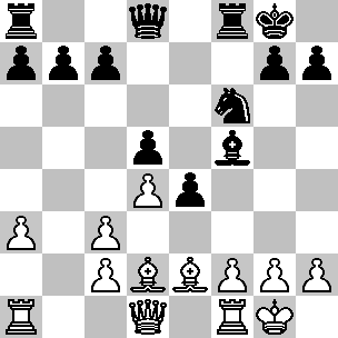Wit: Kg1, Dd1, Ta1, Tf1, Ld2, Le2, pi a3, c2, c3, d4, f2, g2, h2; Zwart: Kg8, Dd8, Lf5, Pf6, Ta8, Tf8, pi a7, b7, c7, d5, e4, g7, h7