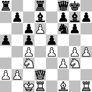 Wit: Kc1, Dd2, Td1, Th1, Lf1, Pc3, Pg3, pi a2, b2, c4, d6, e4, f3, g4, h4; Zwart: Kg8, Df8, Ta8, Td8, Ld7, Lg7, Pf6, pi a5, b7, c5, c6, e5, f7, g6, h7