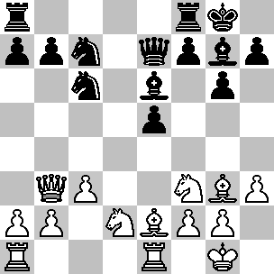 Wit: Kg1, Db3, Ta1, Te1, Le2, Lg3, Pd2, Pf3, pi a2, b2, c3, f2, g2, h3; Zwart: Kg8, De7, Ta8, Tf8, Le6, Lg7, Pc6, Pc7, pi a7, b7, e5, f7, g6, h7