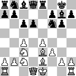 Wit: Ke1, Dd1, Ta1, Th1, Le2, Le3, Pc2, Pc3, pi a2, b2, c4, e4, f3, g2, h2; Zwart: Kg8, Dd8, Ta8, Te8, Lc8, Lg7, Pb8, Pf6, pi a7, b7, c6, d6, f7, g6, h7